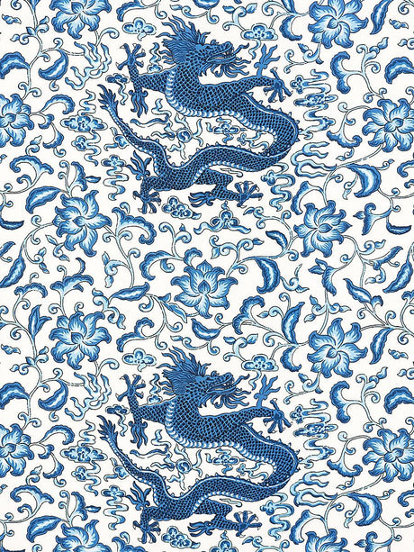 Scalamandre Chi'En Dragon Linen Print Indigo Fabric