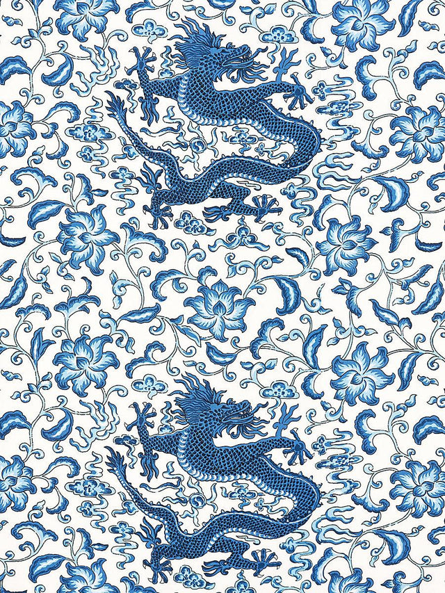 Scalamandre Chi'En Dragon Linen Print Indigo Fabric
