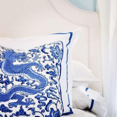 Scalamandre Chi'En Dragon Linen Print Indigo Fabric