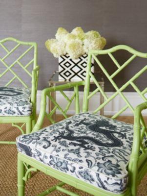 Scalamandre Chi'En Dragon Linen Print Charcoal Fabric