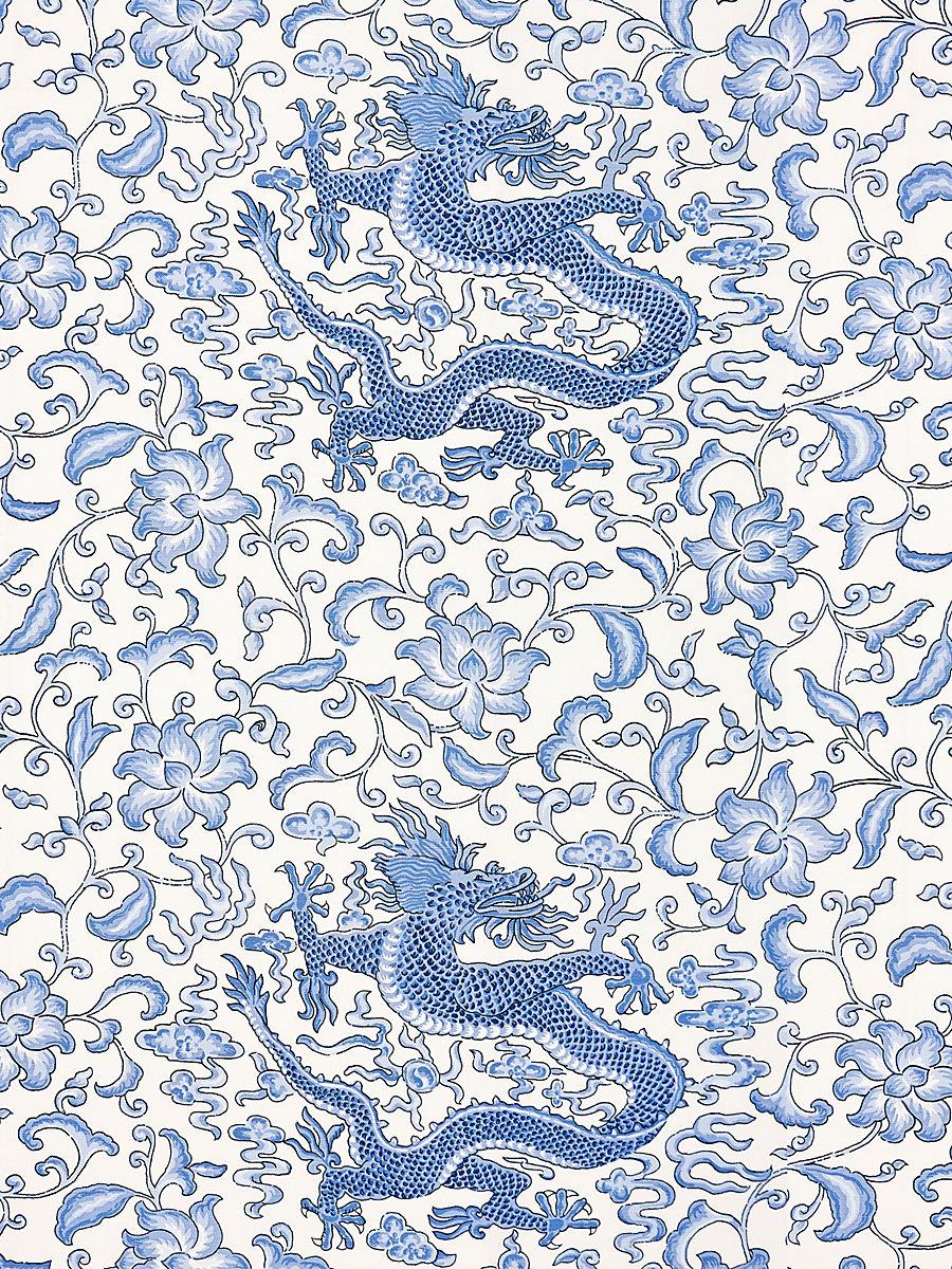 Scalamandre Chi'En Dragon Linen Print Hyacinth Blue Fabric