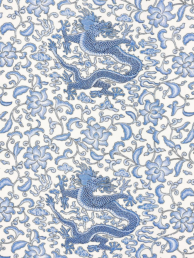 Scalamandre Chi'En Dragon Linen Print Hyacinth Blue Fabric