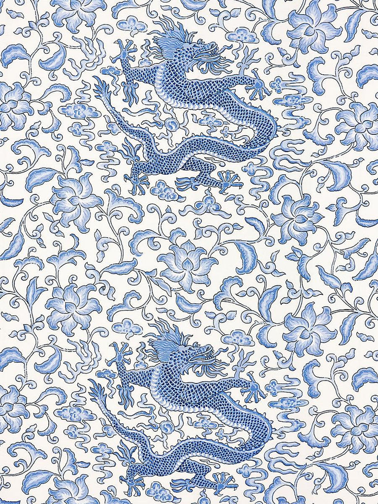 Scalamandre CHI'EN DRAGON LINEN PRINT HYACINTH BLUE Fabric