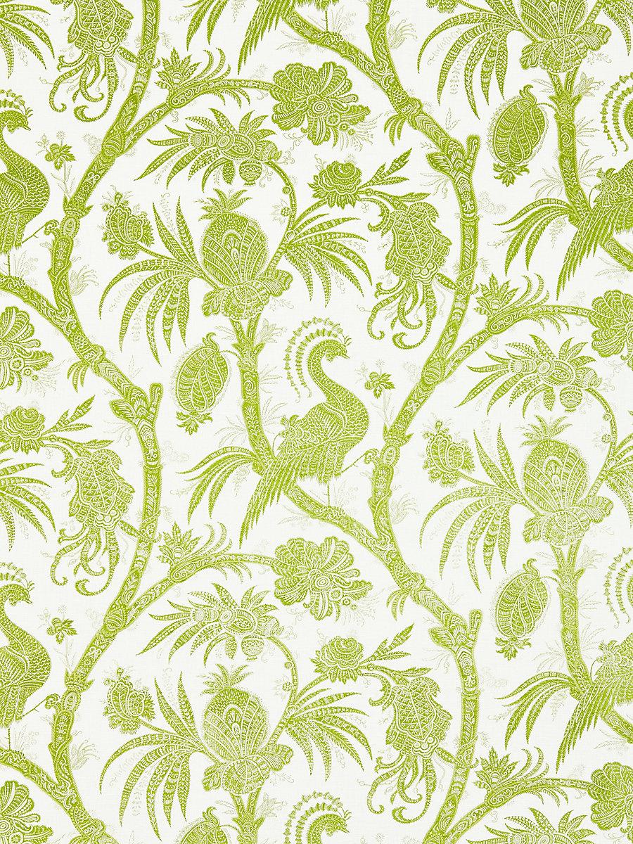 Scalamandre Balinese Peacock Linen Print Pear Fabric