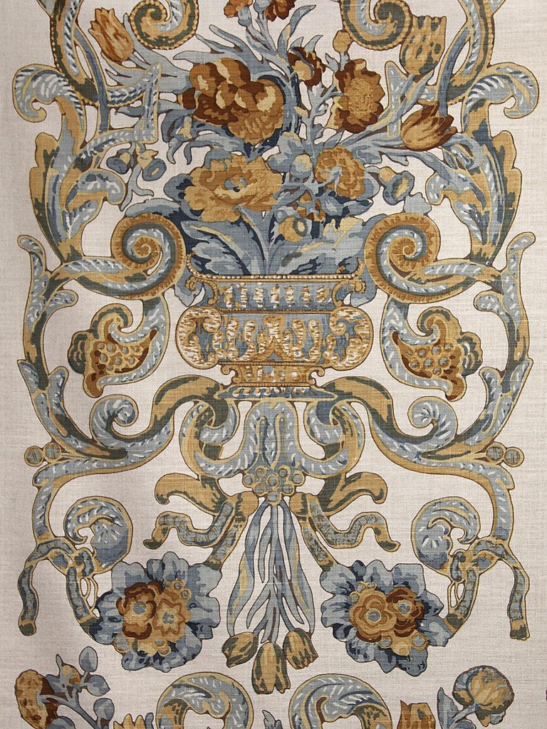 Scalamandre BAROQUE FLORAL CANVAS MULTI BLUE & OAKWOOD Fabric