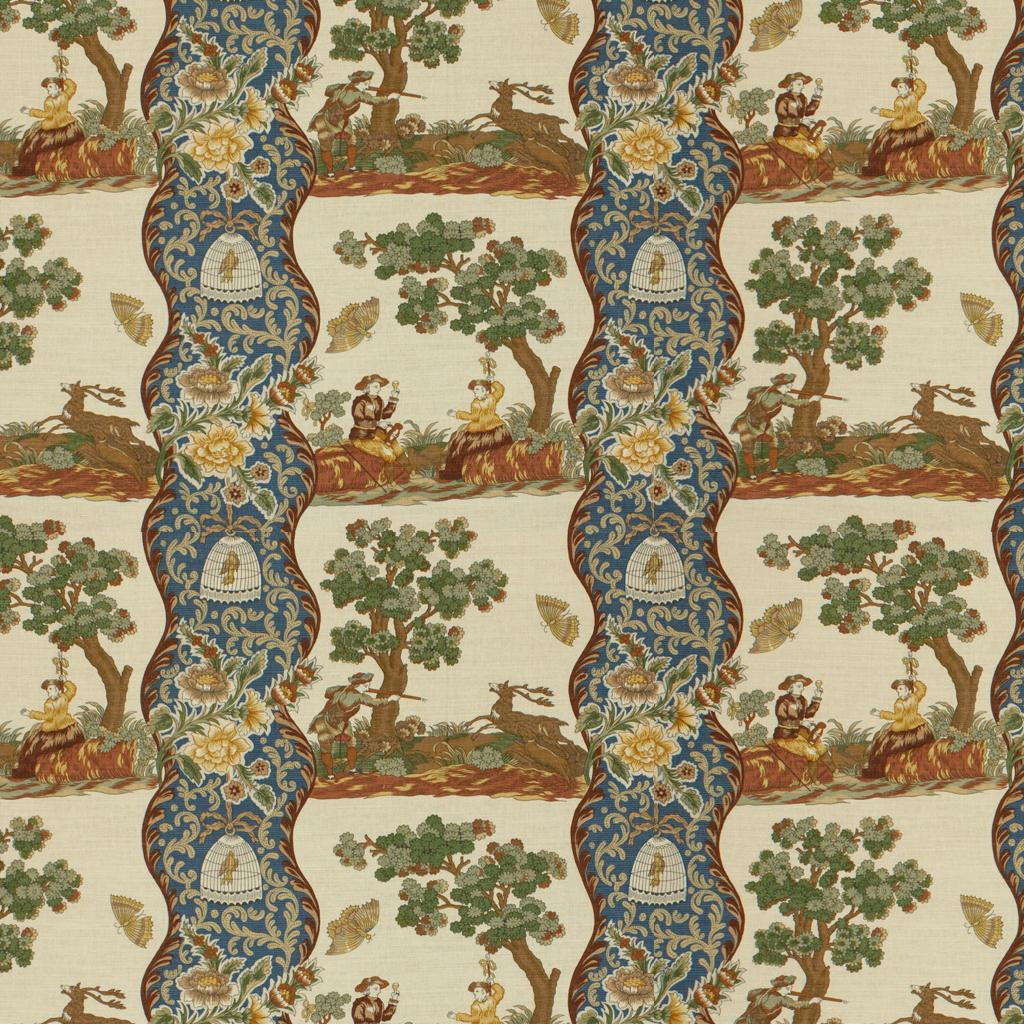 Brunschwig & Fils PLOUGASTEL LINEN & COTTON PRINT BLUE Fabric