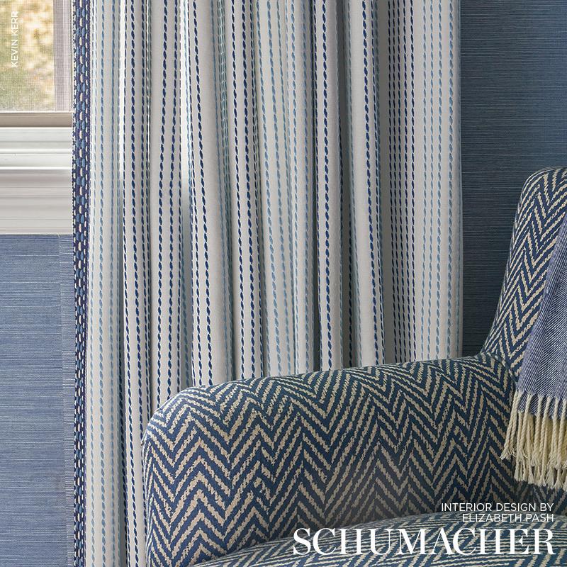 Schumacher Running Stitch Blues Fabric
