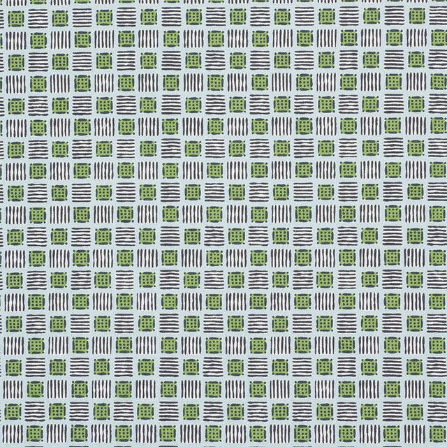 Schumacher Mottley Grid Sky & Putting Green Fabric