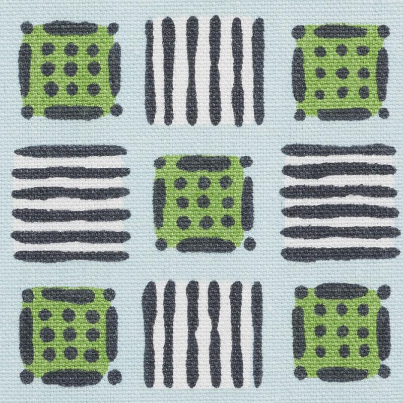 Schumacher Mottley Grid Sky & Putting Green Fabric