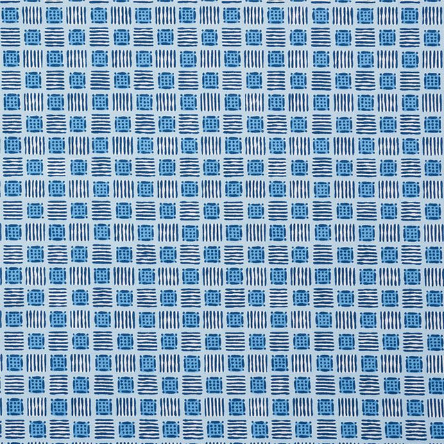 Schumacher Mottley Grid Cottage Blue Fabric