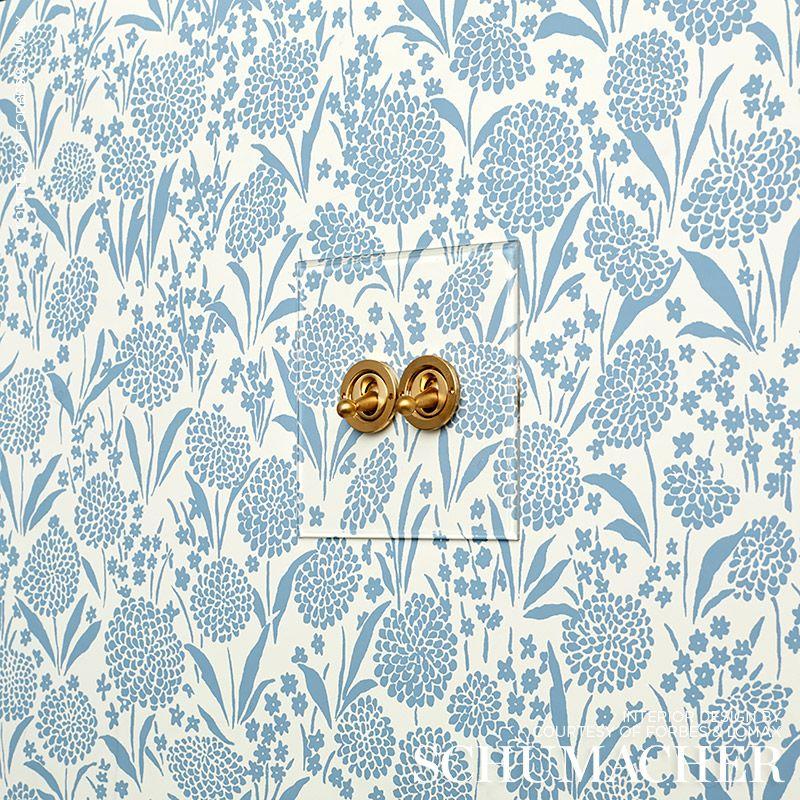 Schumacher Chrysanthemum Chambray Wallpaper