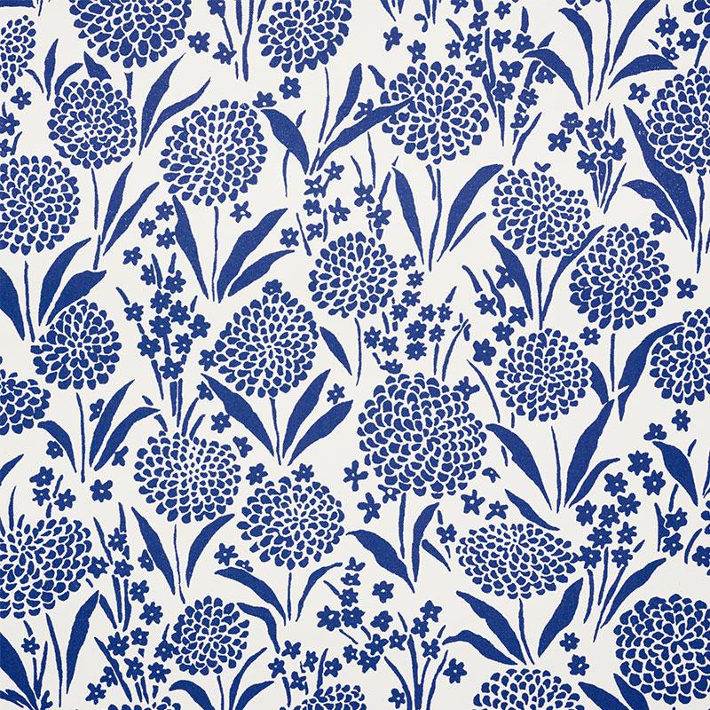 Schumacher Chrysanthemum Blue Wallpaper