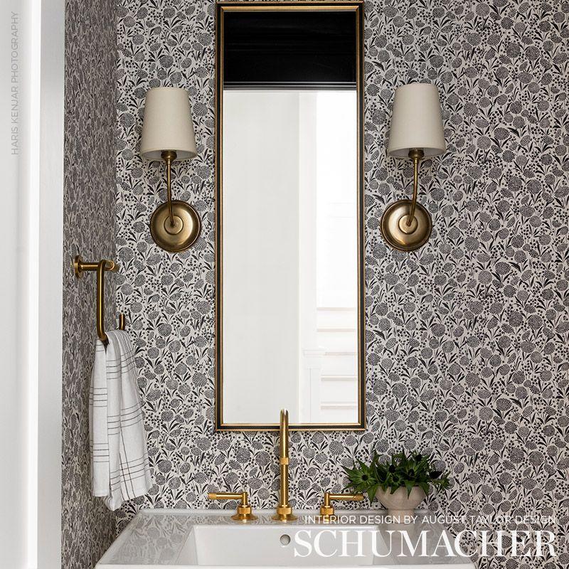 Schumacher Chrysanthemum Carbon Wallpaper