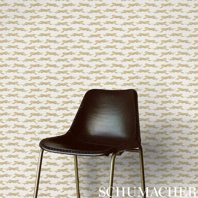 Schumacher Leaping Leopards Sand Wallpaper