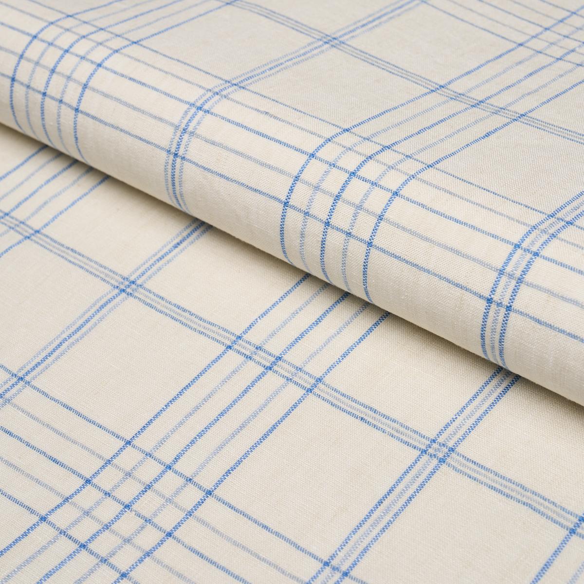 Schumacher Nils Plaid Linen Blue Fabric