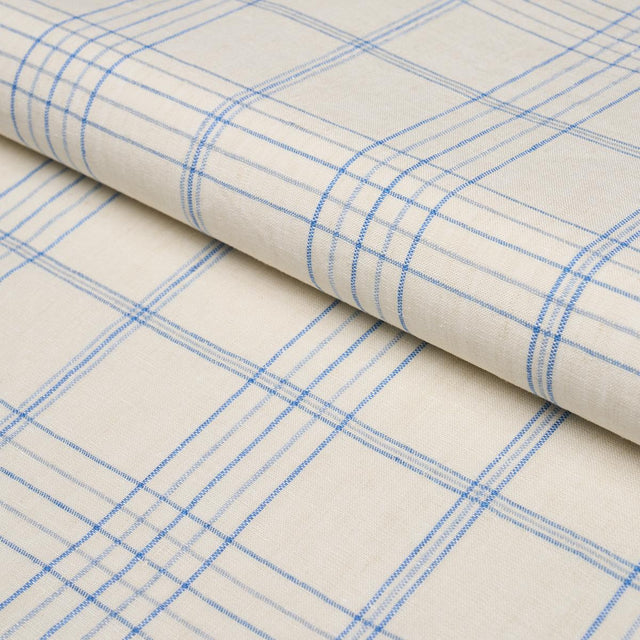 Schumacher Nils Plaid Linen Blue Fabric