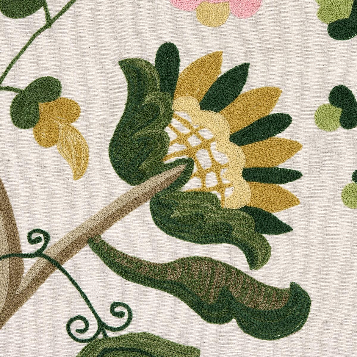 Schumacher Mandevilla Embroidery Pink & Green Fabric