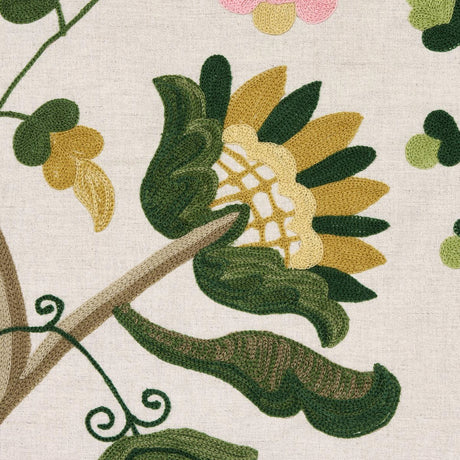 Schumacher Mandevilla Embroidery Pink & Green Fabric