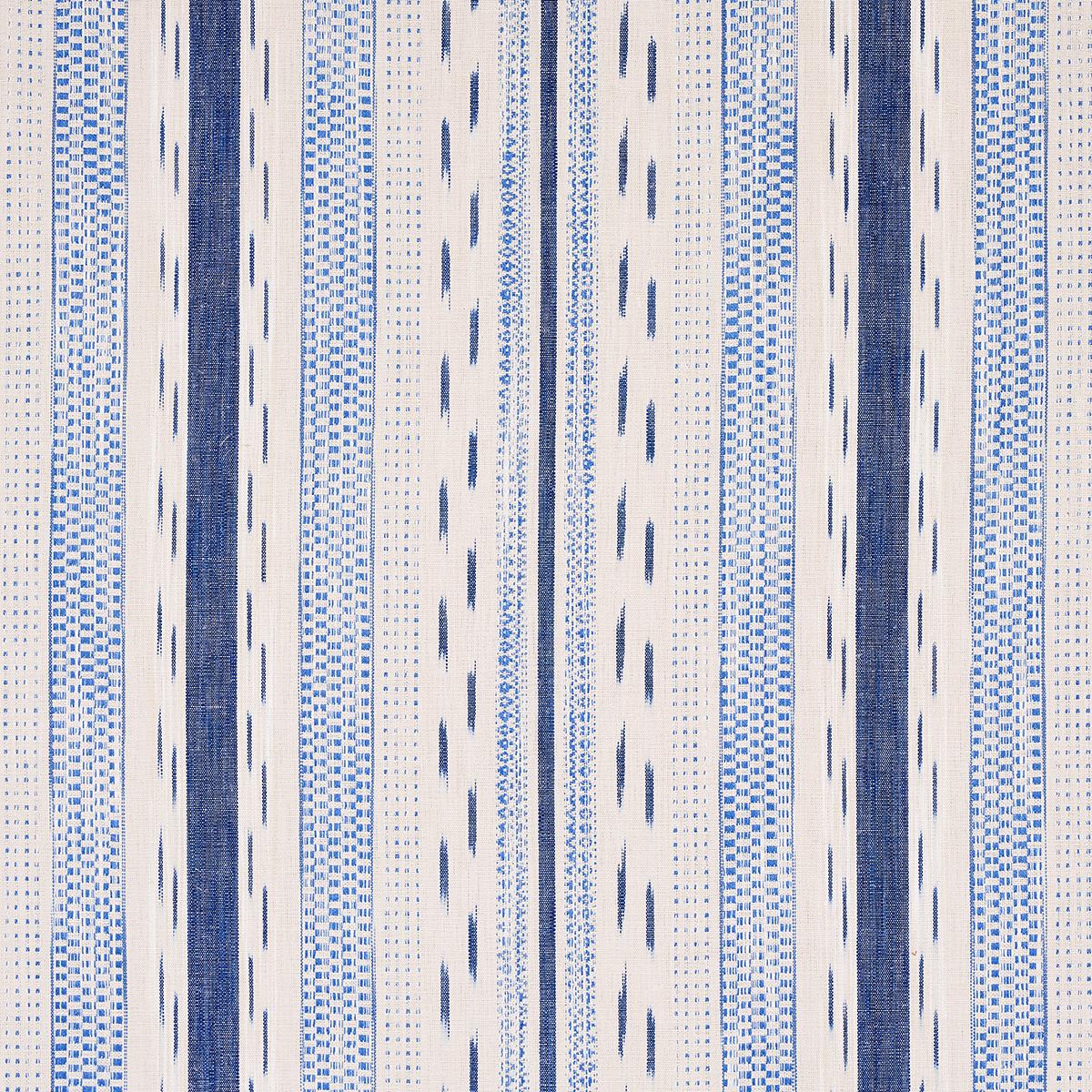 Schumacher Mirza Ikat Stripe Blue On Natural Fabric