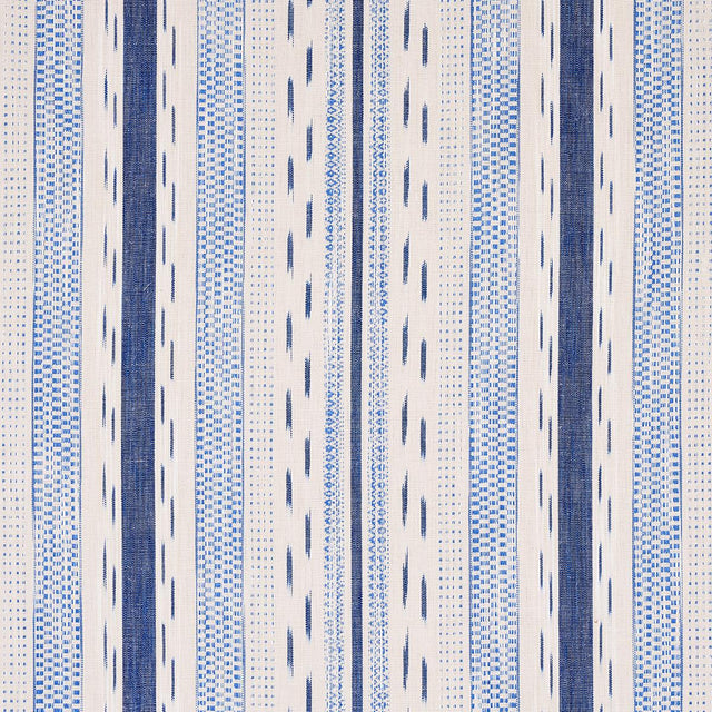 Schumacher Mirza Ikat Stripe Blue On Natural Fabric
