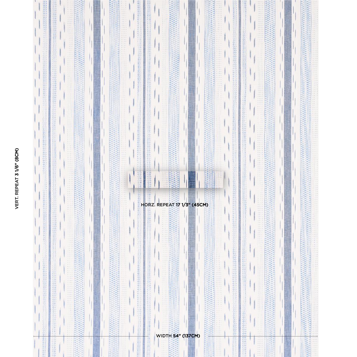 Schumacher Mirza Ikat Stripe Blue On Natural Fabric