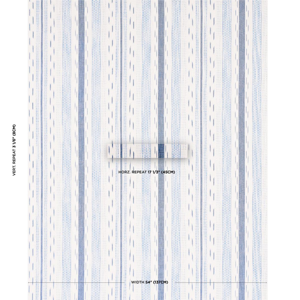 Schumacher Mirza Ikat Stripe Blue On Natural Fabric