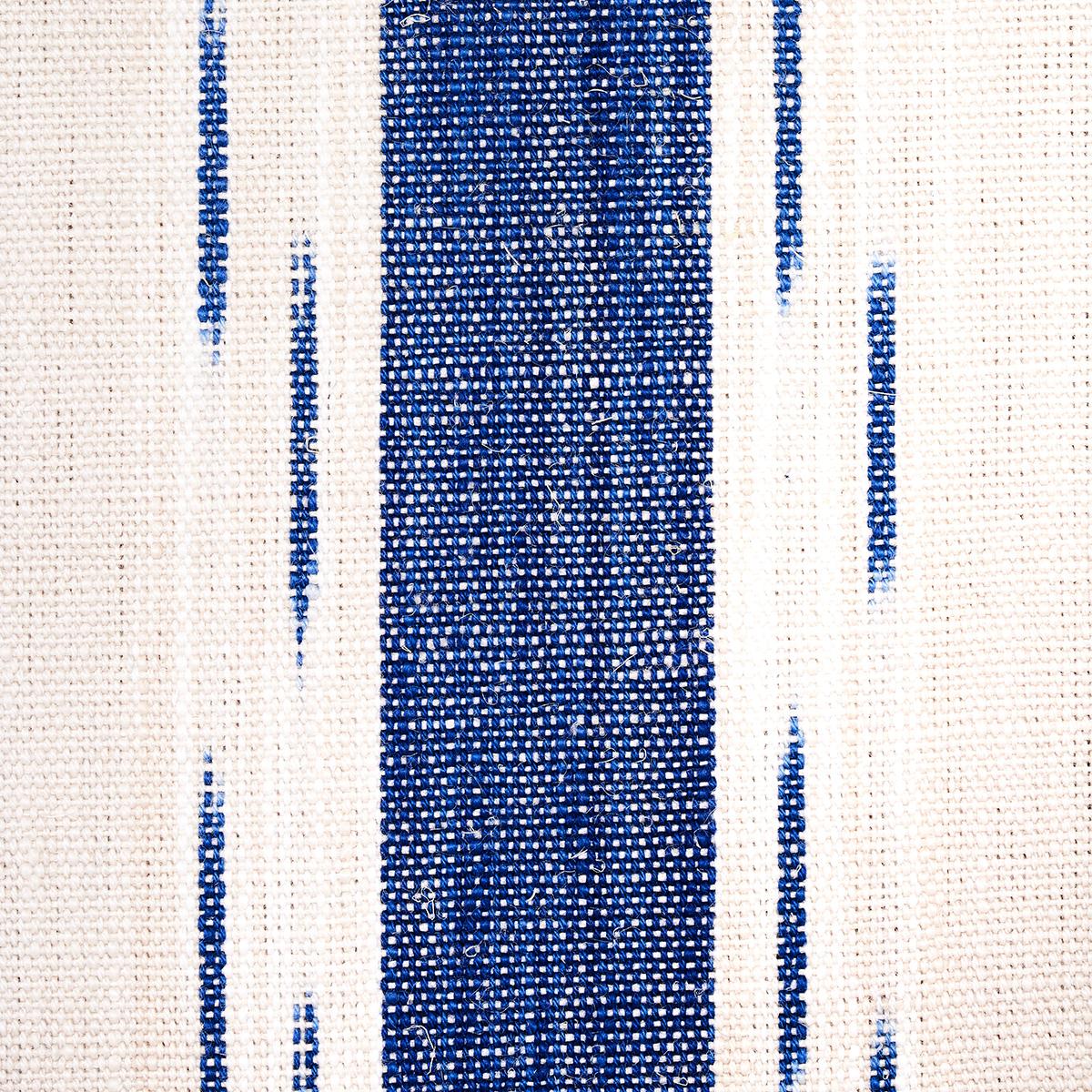 Schumacher Mirza Ikat Stripe Blue On Natural Fabric