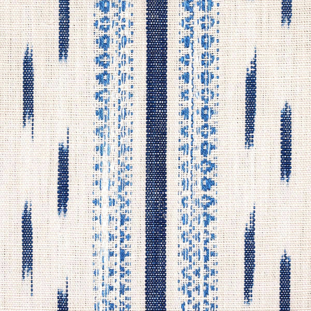 Schumacher Mirza Ikat Stripe Blue On Natural Fabric