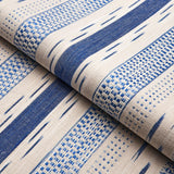 Schumacher Mirza Ikat Stripe Blue On Natural Fabric