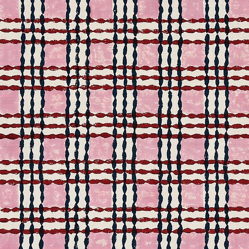 Schumacher Trellis Hand Block Print Rose & Midnight Fabric