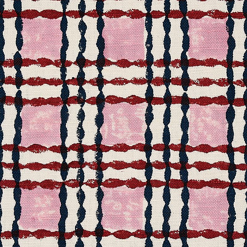 Schumacher Trellis Hand Block Print Rose & Midnight Fabric