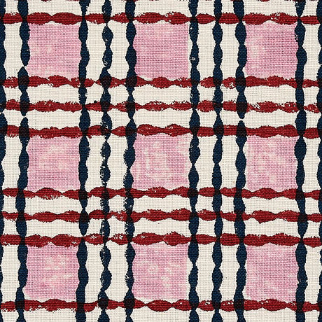 Schumacher Trellis Hand Block Print Rose & Midnight Fabric