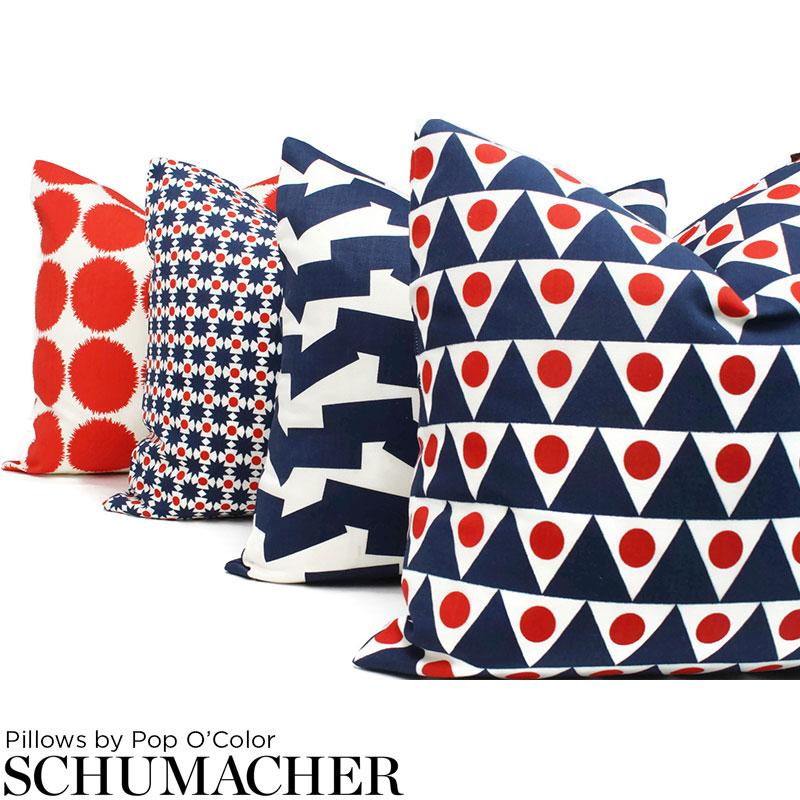 Schumacher Pennant Ii Indoor/Outdoor Navy & Red Fabric
