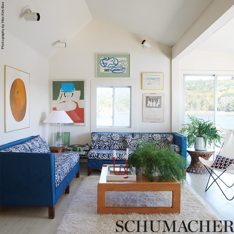 Schumacher Pennant Ii Indoor/Outdoor Navy & Red Fabric