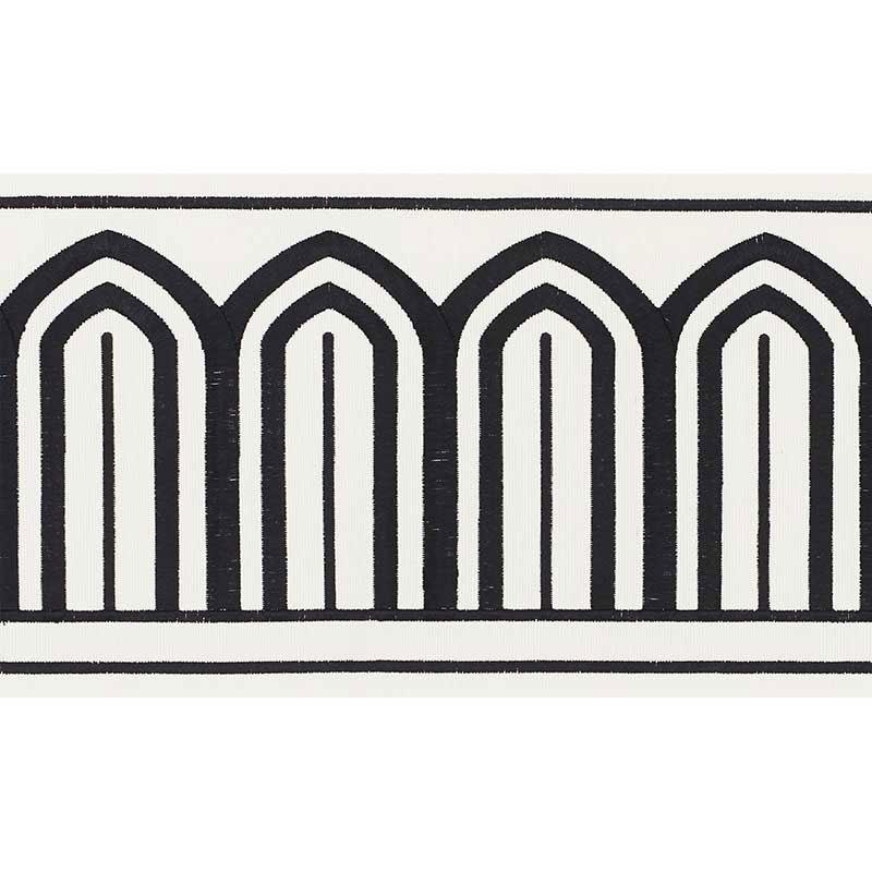 Schumacher Arches Embroidered Tape Wide Black On White Trim