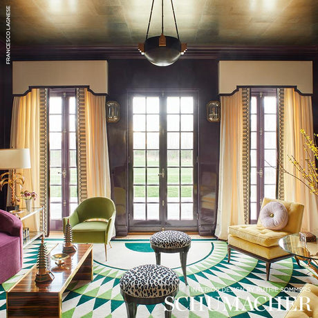 Schumacher Arches Embroidered Tape Wide Black On White Trim