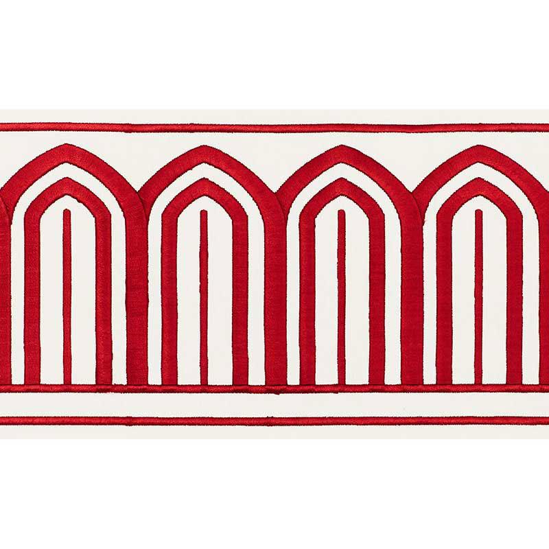Schumacher Arches Embroidered Tape Wide Red Trim