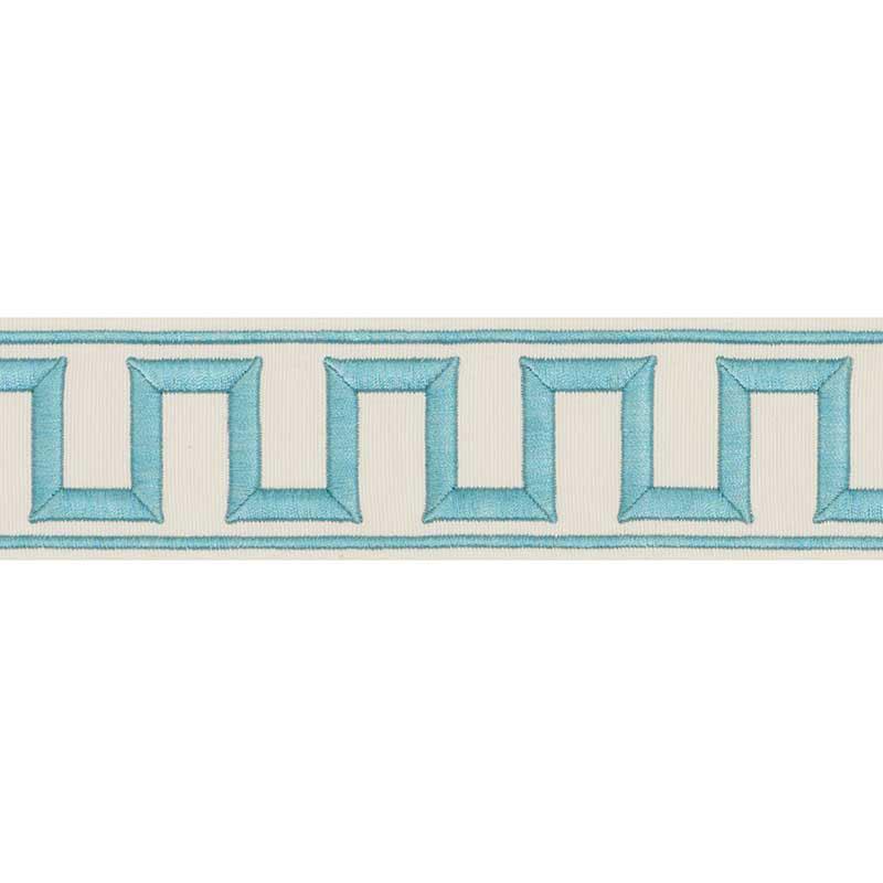 Schumacher Aqua Greek Key Embroidered Tape
