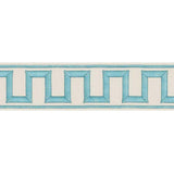 Schumacher Aqua Greek Key Embroidered Tape