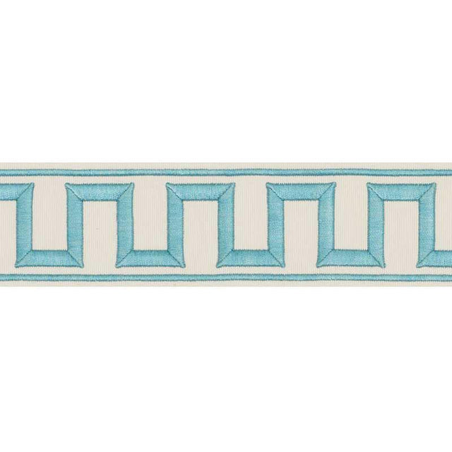 Schumacher Aqua Greek Key Embroidered Tape