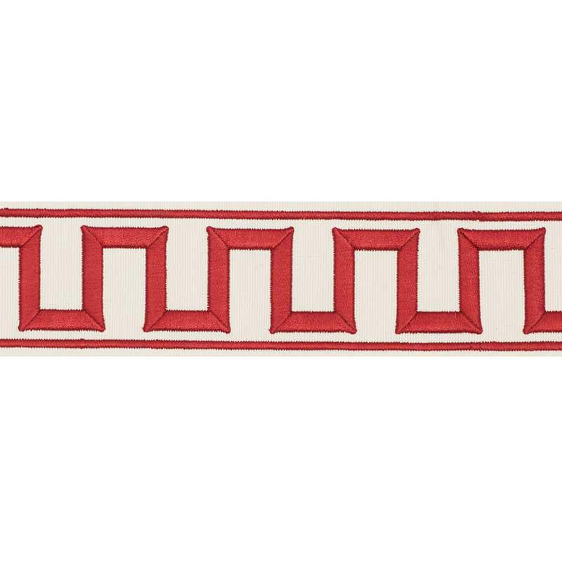 Schumacher Greek Key Embroidered Tape Red Trim