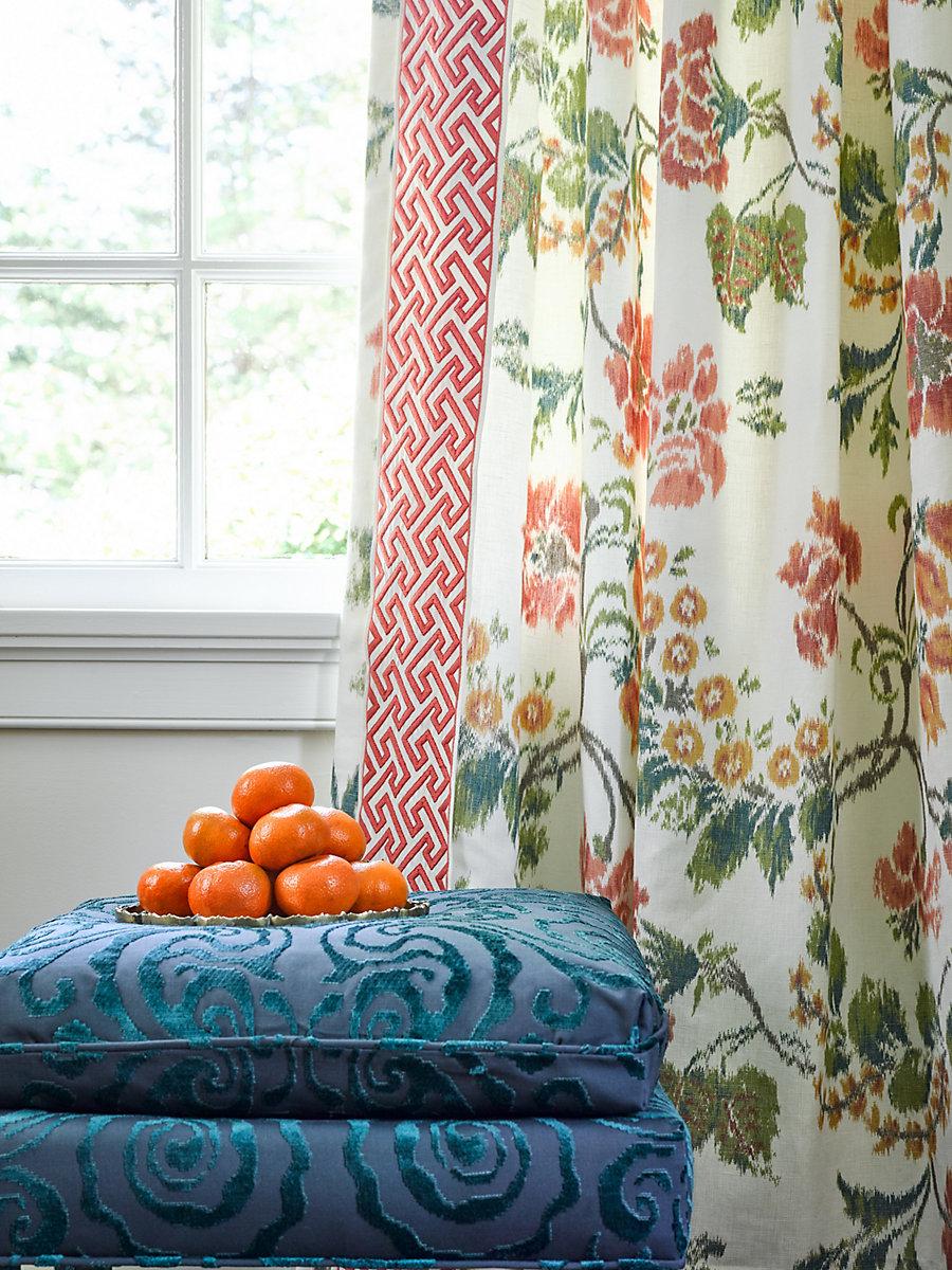 Scalamandre Kew Gardens Warp Print Multi On Ivory Fabric