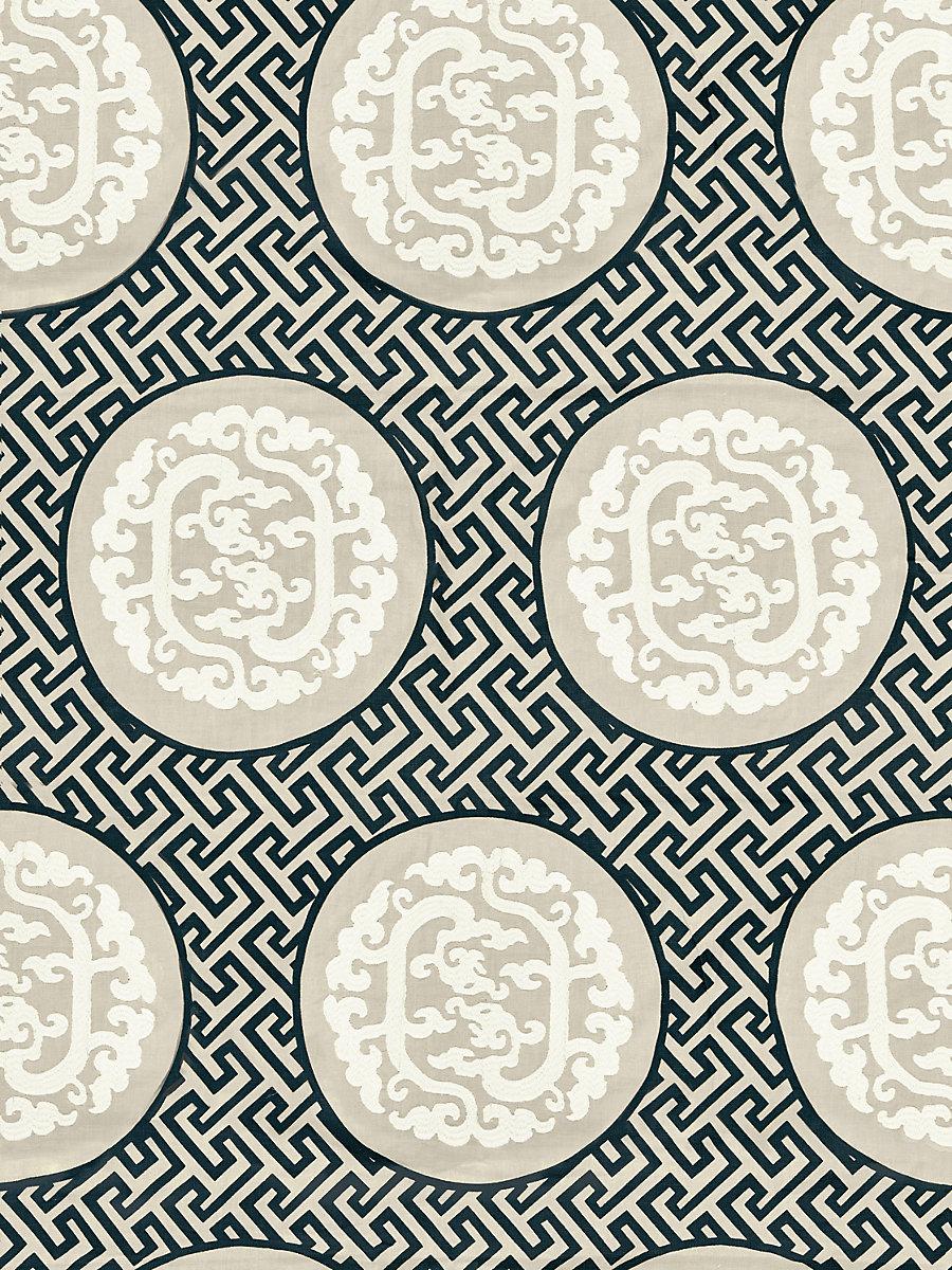 Scalamandre Dragon'S Fret Embroidery Black & Tan Fabric