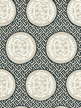 Scalamandre Dragon'S Fret Embroidery Black & Tan Fabric