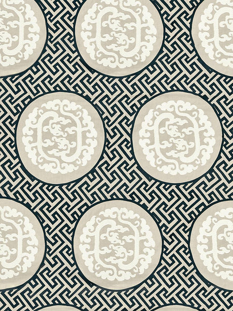 Scalamandre Dragon'S Fret Embroidery Black & Tan Fabric