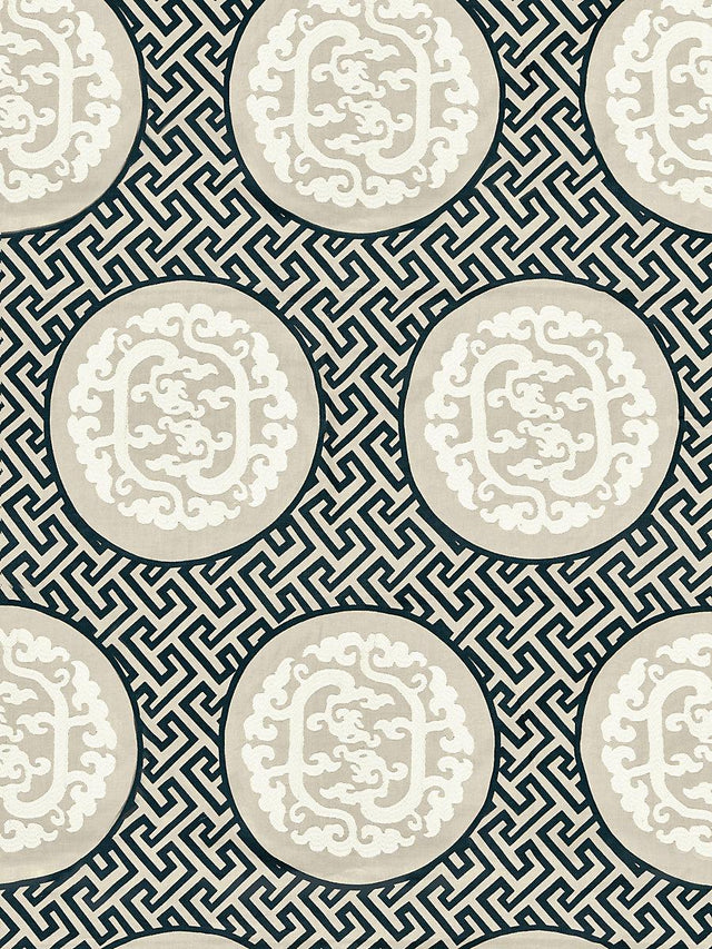 Scalamandre Dragon'S Fret Embroidery Black & Tan Fabric