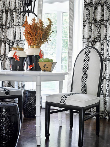 Scalamandre Dragon'S Fret Embroidery Black & Tan Fabric