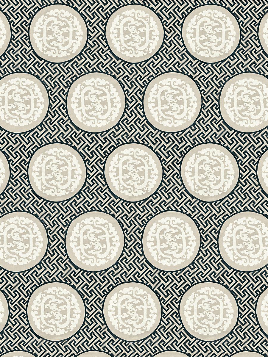 Scalamandre Dragon'S Fret Embroidery Black & Tan Fabric