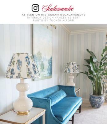 Scalamandre Kew Gardens Warp Print Blues On Ivory Drapery Fabric
