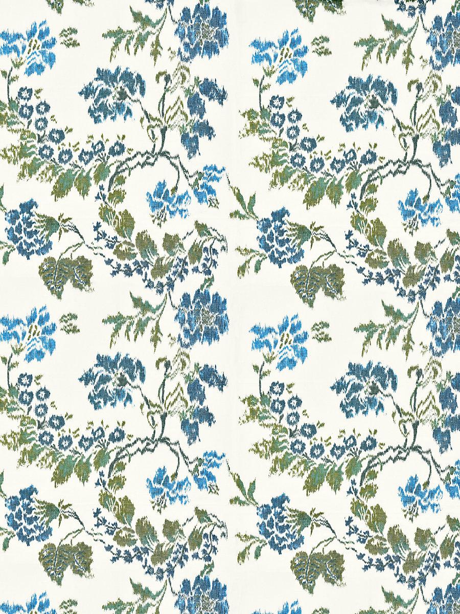 Scalamandre Kew Gardens Warp Print Blues On Ivory Fabric